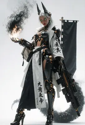 Cybernetic Warrior with Dark Flame Power