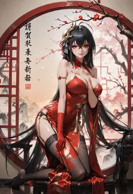 Elegant Red Cheongsam Beauty