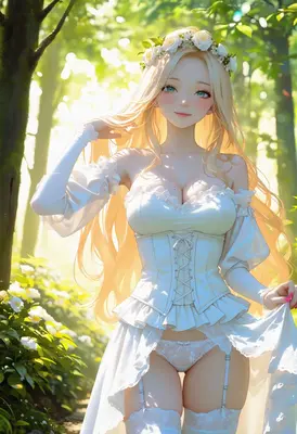 Blonde Maiden in a Sunlit Forest