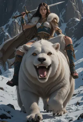 Warrior Princess Riding a Polar Bear
