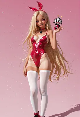 Blonde Bunny Girl With Vinyl Bodysuit