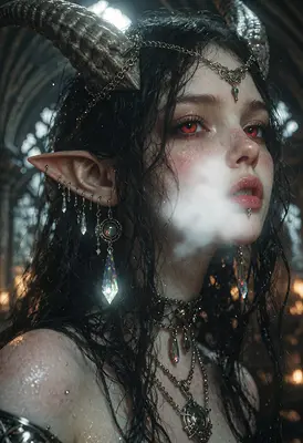 Mystical Demon Elf Exhaling Magic Smoke