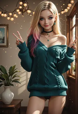 Blonde Girl in Teal Sweater