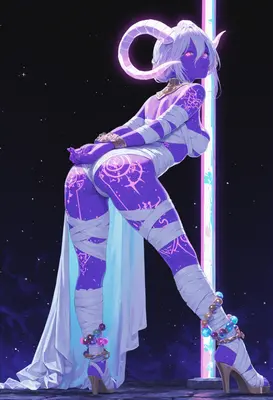 Neon Horned Demoness in Cosmic Wraps
