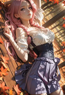 Autumn Serenity with Pink Haired Beauty