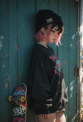Skater Girl With Pink Hair