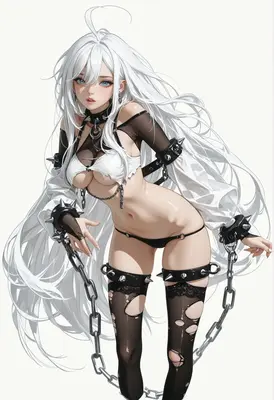 Chained Beauty with Long White Hair
