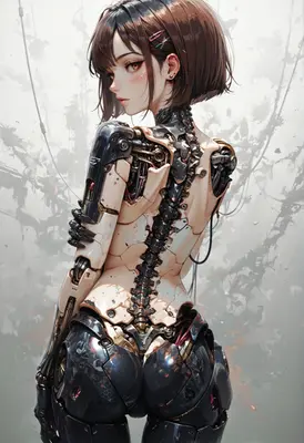 Cyborg Girl with Exposed Mechanical Spine