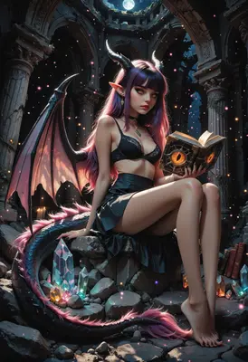 Succubus Reading Ancient Magic Tome