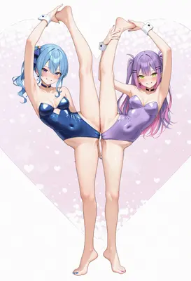 Hoshimachi Suisei and Tokoyami Towa Stretching
