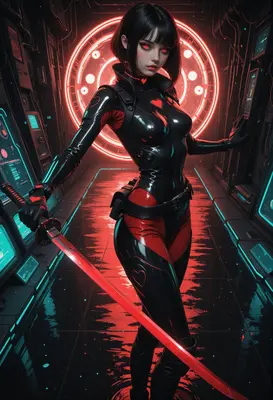 Cybernetic Assassin With A Neon Blade