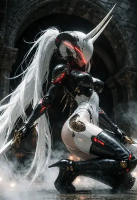 Cyborg Warrior with White Horned Helmet