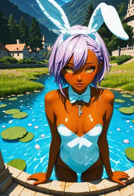 Sun-Kissed Bunny Girl by the Pond