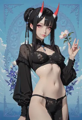 Demon Maiden Holding a Delicate Flower