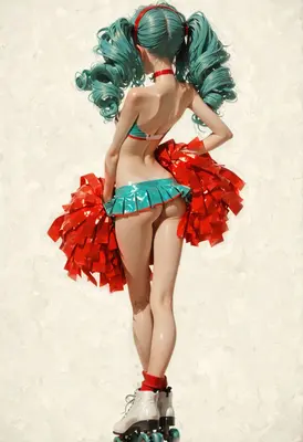 Teal Haired Cheerleader on Roller Skates