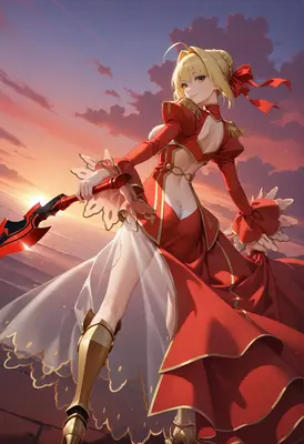 Saber Bride Standing at Sunset