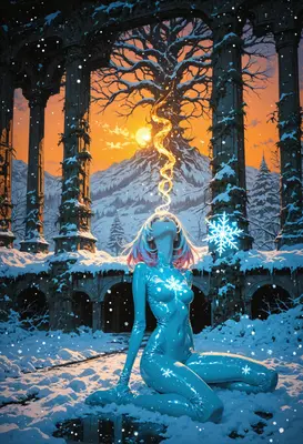 Winter Spirit Awakening Amidst Ancient Ruins