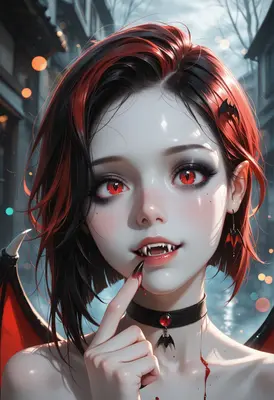 Enchanting Vampire Girl with Red Eyes