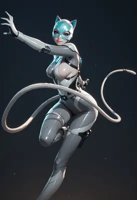 Futuristic Cybernetic Cat Warrior in Action