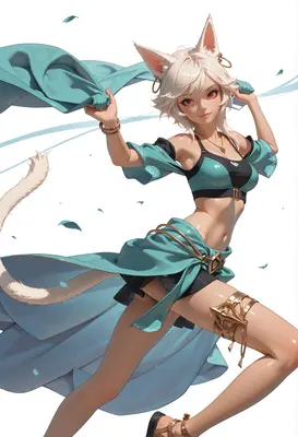 Graceful Cat Girl in Teal Attire