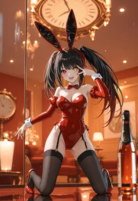 Red Bunny Girl in Luxury Lounge