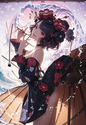 Elegant Geisha with Floral Kimono