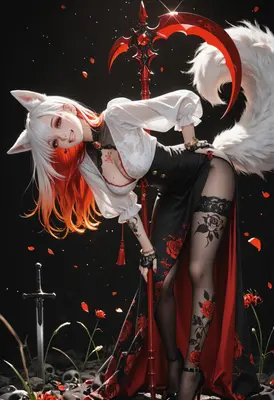 Fox Spirit Warrior with Red Scythe