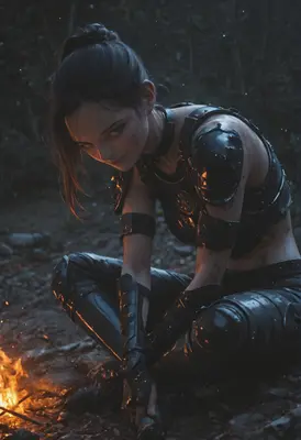 Battle Worn Warrior at Campfire