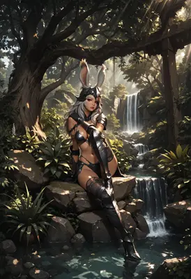 Viera Warrior Resting by the Waterfall