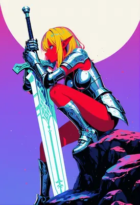 Red Elf Knight Resting by Moonlight