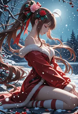 Serene Christmas Maiden in Snowy Woods