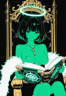 The Green Angel Reading Her Tome