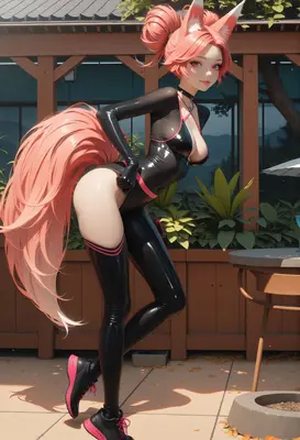 Pink Fox Girl in Latex Suit