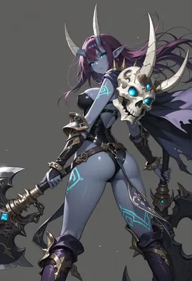 Blue Oni Warrior with Dual Axes