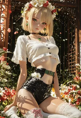 Blonde Maiden in a Floral Garden