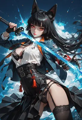 Cybernetic Wolf Girl With Glowing Blade