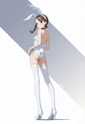 Cute Bunny Girl in White Bodysuit