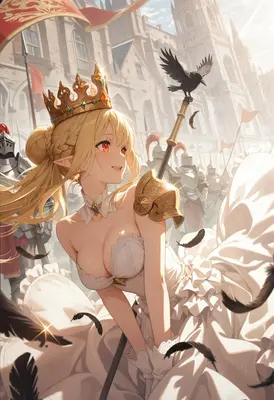Radiant Elf Queen Leading Her Army
