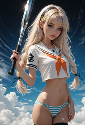 Blonde Sailor Girl With Baseball Bat