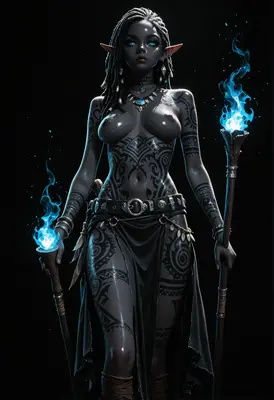 Dark Elf Mage with Blue Flames