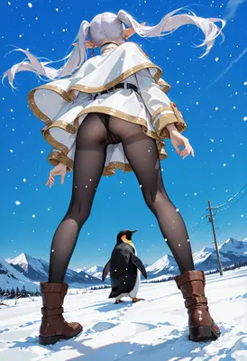 Elf Traveler Encountering A Penguin