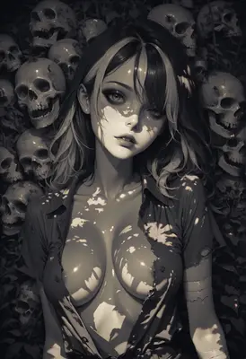 Gothic Beauty Amidst A Skull Pile