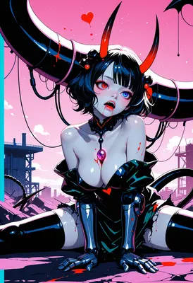 Cybernetic Succubus in Ruined City