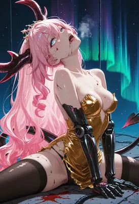 Cyborg Succubus Under Neon Lights