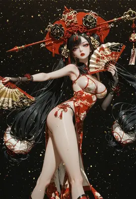 Elegant Geisha in Traditional Red Attire