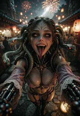 Cybernetic Medusa Selfie at Festival