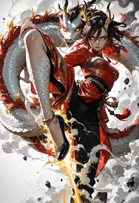 Fierce Dragon Maiden in Combat Stance