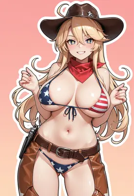 Patriotic Cowgirl in American Flag Bikini