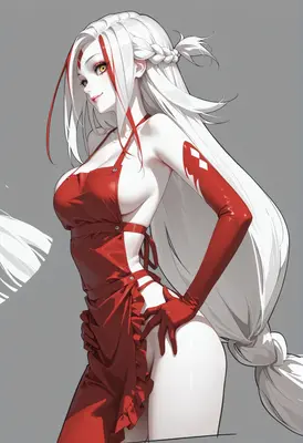 Elegant White Haired Lady in Red