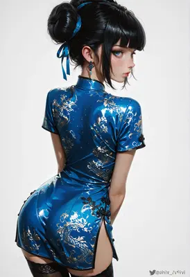 Elegant Blue Qipao Anime Portrait